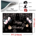 Pikkukuva 5 / 5: Onnellinen syntymäpäivä tausta glitter vaaleanpunainen musta ilmapallo tausta vastasyntyneelle vauva suihku 1. syntymäpäivä tarvikkeet glitter bokeh tausta banneri 7x5ft