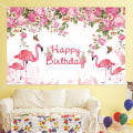 Miniatyrbild 3 av 5: Blommig bakgrundsdekoration för födelsedagsfest, sommar, Hawaii, flamingo, festdekorationer