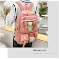 Miniatyrbild 3 av 5: Kawaii 5-delad flickryggsäck för flickor med söta björnaccessoarer, skolmaterial skolväska pennfodral praktisk axelväska-rosa