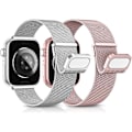 Miniatyrbild 1 av 6: 2 Stycken Armband Kompatibla med Apple Watch Armband, Dubbel Magnet Justerbart Rostfritt Stål Metall Kompatibelt med iWatch Armband Se Ultra Serien Silver + Rose Pink 42/44/45/49mm