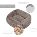 Miniatyrbillede 2 af 5: Rektangulær hundekurv hundepude plys katteseng, vaskbar kattepudeseng plys kæledyrsseng pude egnet varm til efterår vinter brug (XS, beige)