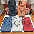 Magnetic iPhone Case with Cooling Vent and Round Stand, Honeycomb Heat Dissipation Design, Shockproof Protective Phone Case*iPhone 12 Pro Max*Black black iPhone 12 Pro Max