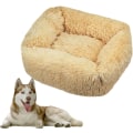 Miniatyrbilde 1 av 5: Rektangulær hundekurv Hundepute Plysj Katteseng, Vaskbar Kattepute Plysj Dyrepute Putedyr Putedyr Egnet Varm for Høst Vinterbruk (S, Beige)