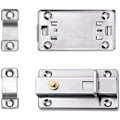 Miniatyrbillede 3 af 5: Dørgrebs skydelås, 4 tommer automatisk elastisk fjeder rustfrit stål skydelås med knap (2 pak sølv)
