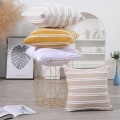 Miniatyrbillede 5 af 5: Boho dekorative pudebetræk, neutrale stribede pudebetræk 24X24 sæt af 2, beige bomuldslinned pudebetræk til sofa stue.