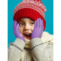 Miniatyrbilde 3 av 4: 3 par med varme vinterhansker for barn, helfinger vinterhansker i strikket stoff for barn i alderen 5-10 år, rød, rosa, lilla