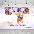 Miniatyrbillede 1 af 5: Vi kan næsten ikke vente med at møde dig Banner Bjørn Tema Køn Afsløring Baggrund Nyfødt Baby Shower Fest Baggrund Dekorationer