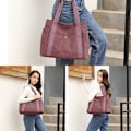 Miniatyrbillede 2 af 5: Kvinders Lærred Tote Håndtasker Multi-lomme Retro Casual Skuldertaske Top Håndtag Satchel Tote Pung