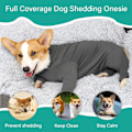 Miniatyrbillede 3 af 5: Hunde Onesie Efter Operation Kæledyr Kirurgisk Restitutionsdragt Anti-Fældning Heldragt Til Hun- Og Hanhund Langærmet Claming Pyjamas Med Ben Grå/M