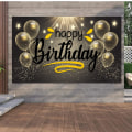 Miniatyrbillede 5 af 5: Happy Birthday Baggrund Dekorationer Glitter Sort og Guld Happy Birthday Fest Banner Fotografi Baggrund Fødselsdag Dekorationer Festartikler
