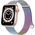 Miniatyrbillede 1 af 5: Kvinder og mænd, rustfrit stål mesh loop magnetisk spænde udskiftning til iWatch-remme (41mm/40mm/38mm, regnbue).