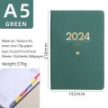 Miniatyrbillede 5 af 5: 2024 Månedlig Planlægger Kunstlæder Cover 12 Måneders A5 Kalender Notebook 155 Ark Wire Binding Månedlige Faner Agenda Bog Agenda Bog, Grøn