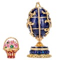 Miniatyrbild 4 av 7: Faberge stil Vårblommor ägg Speldosa Smyckeskrin med korg med blommor 16,5 cm blå blå 16.5 cm