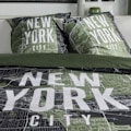 Miniatyrbild 2 av 4: Sängkläder - IDAG - JAVA - 2 personer - 240x220 cm - Bomull - New York-tryck - Grön