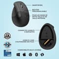 Miniatyrbild 6 av 6: Logitech Lift Ergonomic Vertical Wireless Mouse, Bluetooth eller Logi Bolt USB-mottagare, Silent - Grafit