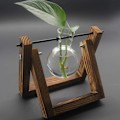 Miniatyrbild 5 av 5: Dekorativ trähållare med hydroponisk glasvas, hängande vas, blomvas, bordsvas, dekorativ vas