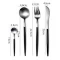 Miniatyrbilde 2 av 5: 4-delt sett med kniv, gaffel og skje i rustfritt stål 304 - svart og sølv 4-delt sett (kniv, gaffel, skje + kaffeskje)