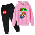 Miniatyrbild 1 av 2: Pojkar Flickor Super Mario Hoodies Träningsoveraller Toppar+Joggingbyxor Set V Pink 160cm