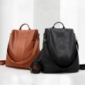Miniatyrbild 3 av 4: Dam Ryggsäck Dam Läder Ryggsäck Skolaxelväska Svart/brun Ryggsäck med stor kapacitet All match Fashion 1st Z black
