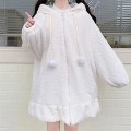 Miniatyrbillede 2 af 6: Sød Bunny Ear Hoodie Fuzzy Fuffy Rabbit Sweater Sweatshirt Puover Toppar Langærmet Kawaii Jakke Coats Hvid L white l