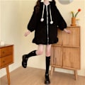Miniatyrbillede 10 af 11: Damer Sød Bunny Ear Hoodie Fuzzy Fluffy Kanin Sweater Sweatshirt Pullover Toppe Langærmet Kawaii Jakke Frakker sort XL black xl