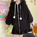 Miniatyrbillede 5 af 11: Damer Sød Bunny Ear Hoodie Fuzzy Fluffy Kanin Sweater Sweatshirt Pullover Toppe Langærmet Kawaii Jakke Frakker sort XL black xl