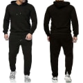 Miniatyrbild 1 av 5: 2 delar/ set Fitness träningsoverall för män Casual Sportbyxor Topp Sweatsuit Huvtröja Set #yogu V Black 3XL