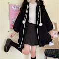 Miniatyrbillede 6 af 11: Damer Sød Bunny Ear Hoodie Fuzzy Fluffy Kanin Sweater Sweatshirt Pullover Toppe Langærmet Kawaii Jakke Frakker sort XL black xl