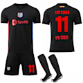 Miniatyrbild 1 av 2: 2024-2025 Barcelona Borte Svart Jersey Fotbollströja Set No.11 RAPHINHA V S