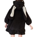 Miniatyrbillede 1 af 11: Damer Sød Bunny Ear Hoodie Fuzzy Fuffy Kanin Sweater Sweatshirt Puover Toppar Langærmet Kawaii Jakke Coats Sort L black l