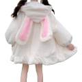 Miniatyrbillede 1 af 6: Sød Bunny Ear Hoodie Fuzzy Fuffy Rabbit Sweater Sweatshirt Puover Toppar Langærmet Kawaii Jakke Coats Hvid L white l