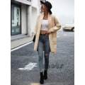 Miniatyrbillede 5 af 8: Mub- 2023 jakke løs ternet farveblok strikket cardigan mode sweater dame sort Z black S