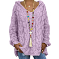 Miniatyrbillede 1 af 2: Solid Twist Strikket Hættetrøje Damer Efterår/vinter Mode Hoody V-hals Løs Casual Trøje Tynd purple XL