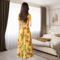Miniatyrbillede 4 af 5: Bodycon-kjole til kvinder med V-hals, lang kjole i plusstørrelse til fødselsdag Valentinsdag Thanksgiving Day Gave blå blomst y blue flower m