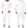 Miniatyrbild 1 av 5: 2 delar/ set Fitness träningsoverall för män Casual Sportbyxor Topp Sweatsuit Huvtröja Set #yogu V White XL