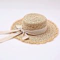Miniatyrbild 2 av 5: 2022 Sommar Solhatt Rosett 100% raffia Hatt Solskydd Dam White 56-58cm