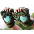 Miniatyrbild 1 av 5: Cat Paw Varma Handskar Half Finger Vantar Snygg Tjock Army Green