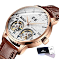 Miniatyrbild 1 av 5: Automatisk självvindande watch i mekanisk stil för män Gold White L