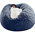 Miniatyrbild 1 av 5: Bean Bag Chair Cover, mjuk fluffig päls bärbar latsoffa Navy 135x65cm