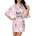 Miniatyrbild 1 av 3: Kvinnor Blommig Siden Satin Kimono Robe Klänning Sovkläder Badrock Pink M