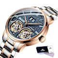 Miniatyrbild 1 av 5: Automatisk självvindande watch i mekanisk stil för män Gold Blue S