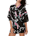 Miniatyrbild 1 av 3: Kvinnor Blommig Siden Satin Kimono Robe Klänning Sovkläder Badrock Black M