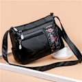 Miniatyrbild 3 av 6: Svart mjukt läder handväska Messenger Bag Fårskinnssömmar