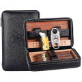 Miniatyrbild 2 av 3: Case Set Cederträ Humidor Bärbar Cigarrlåda i Läder Brown