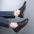 Miniatyrbild 2 av 5: Mjuka Pu-läderskor för män Slip On Handgjorda Flat Business Khaki 44