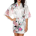 Miniatyrbild 1 av 3: Kvinnor Blommig Siden Satin Kimono Robe Klänning Sovkläder Badrock White XL