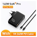 Miniatyrbillede 4 af 6: Baseus GAN 5 Pro 140W PD QC4.0 vægoplader til MacBook / Laptop iPhone + 240w kabel
