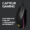 Miniatyrbillede 3 af 6: Gaming mus - Kablet - Logitech G - G203 - Lightsync - RGB - USB - Sort