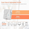 Miniatyrbillede 2 af 4: TENDA Dual band WiFi repeater 1200mbps, forlænger, enhver kompatibel internetboks, skjul SSID, WPS-funktion. A18