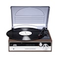 Miniatyrbillede 1 af 4: Denver VPR-190 vinylpladeafspiller med FM-radio. Indbyggede højtalere. Træfinish. Keramisk hoved Træ